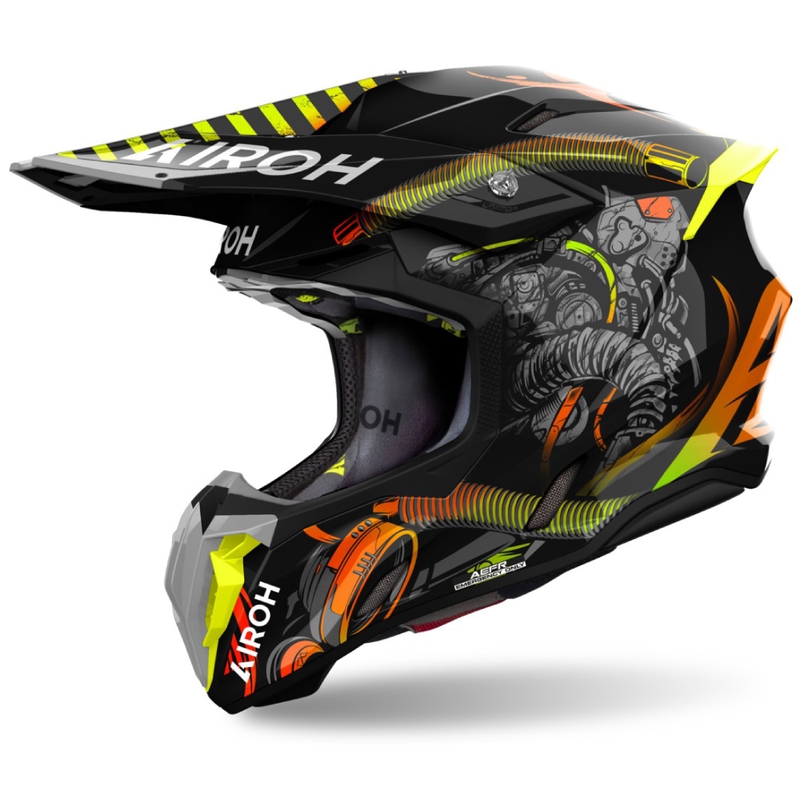 Motokroso šalmas Airoh Twist 3 Toxic juodas-oranžinis
