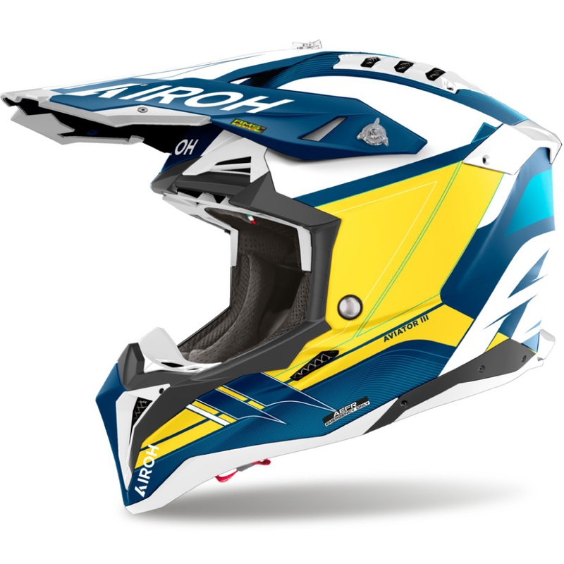 Motokroso šalmas Airoh Aviator 3 Saber matinės mėlynos spalvos
