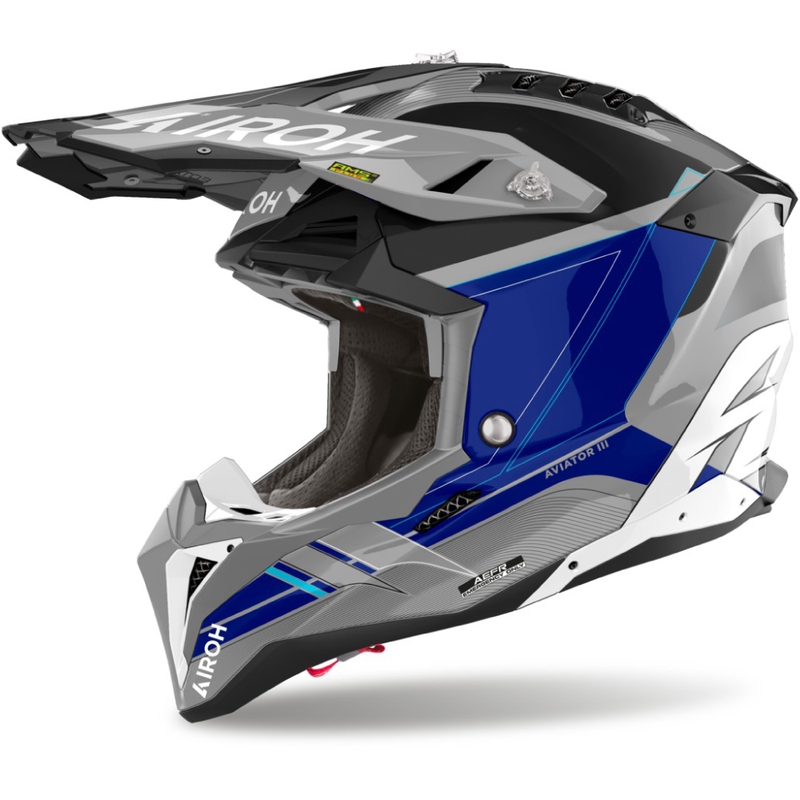 Motokroso šalmas "Airoh Aviator 3 Saber" blizgiai mėlynas