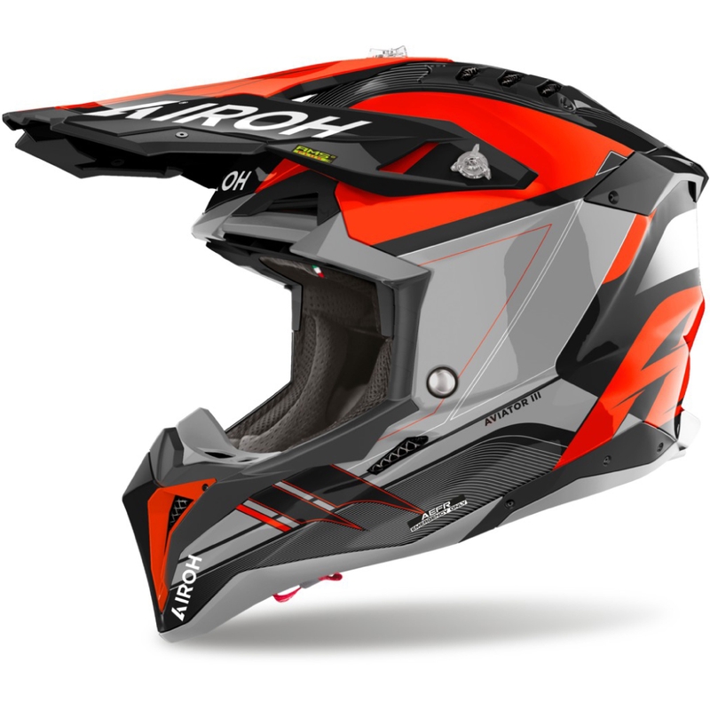 Motokroso šalmas "Airoh Aviator 3 Saber" blizgus oranžinis