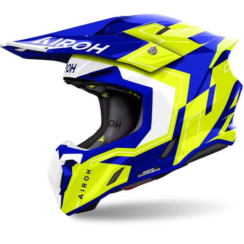 Motokroso šalmas Airoh Twist 3 Dizzy blizgus mėlynai geltonas