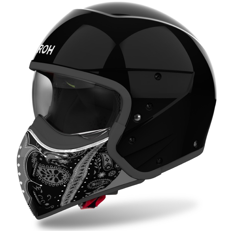 Modulinis motociklininko šalmas "Airoh J110 Paesly" blizgus juodas