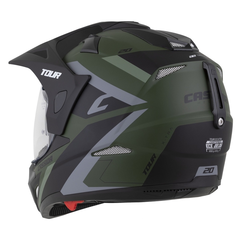 Enduro šalmas Cassida Tour 2.0 X-tra matinis žaliai pilkai juodas su juodu matiniu skydeliu