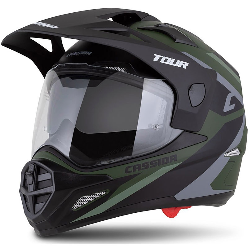 Enduro šalmas Cassida Tour 2.0 X-tra matinis žaliai pilkai juodas su juodu matiniu skydeliu