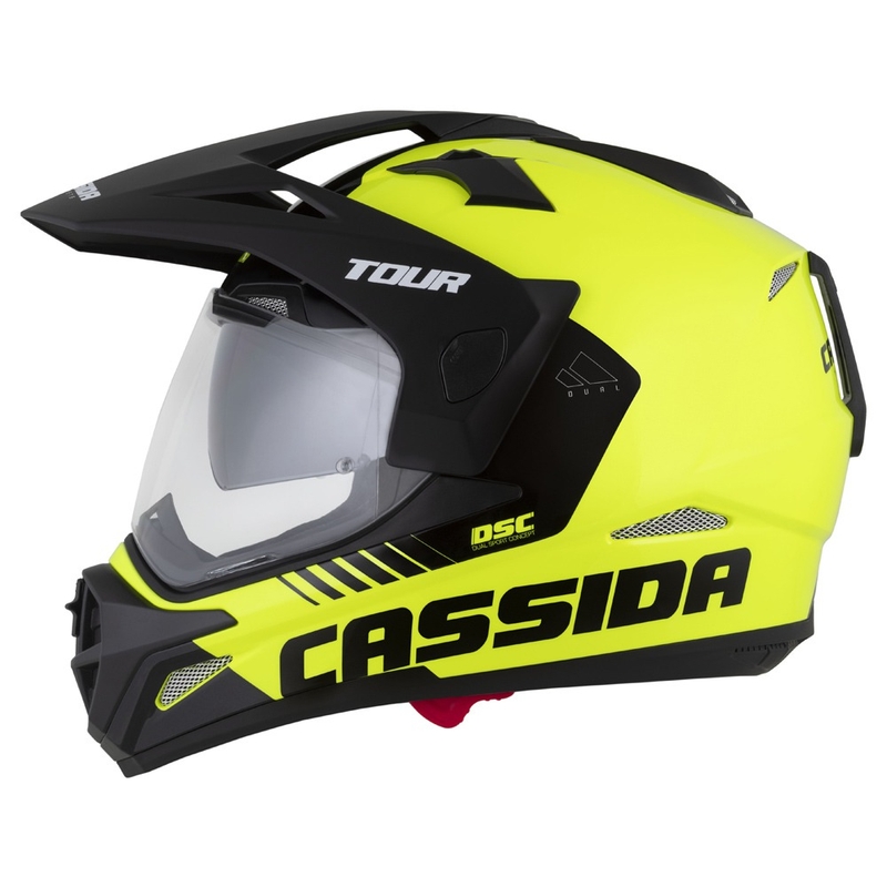 Enduro šalmas Cassida Tour 2.0 Dual fluo geltona-juoda su juodu matiniu skydeliu