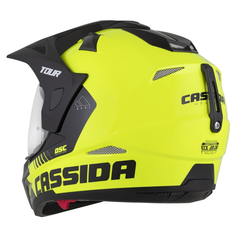 Enduro šalmas Cassida Tour 2.0 Dual fluo geltona-juoda su juodu matiniu skydeliu