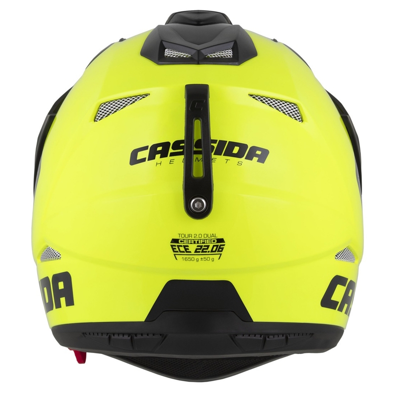 Enduro šalmas Cassida Tour 2.0 Dual fluo geltona-juoda su juodu matiniu skydeliu