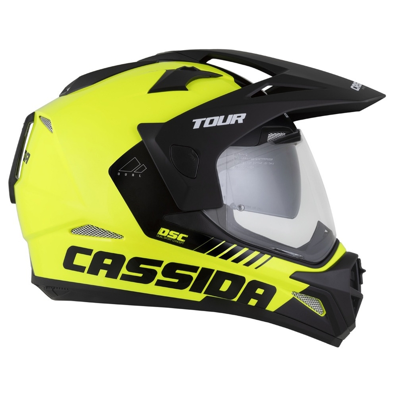 Enduro šalmas Cassida Tour 2.0 Dual fluo geltona-juoda su juodu matiniu skydeliu