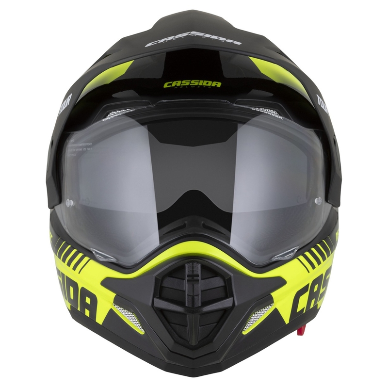 Enduro šalmas Cassida Tour 2.0 Dual fluo geltona-juoda su juodu matiniu skydeliu