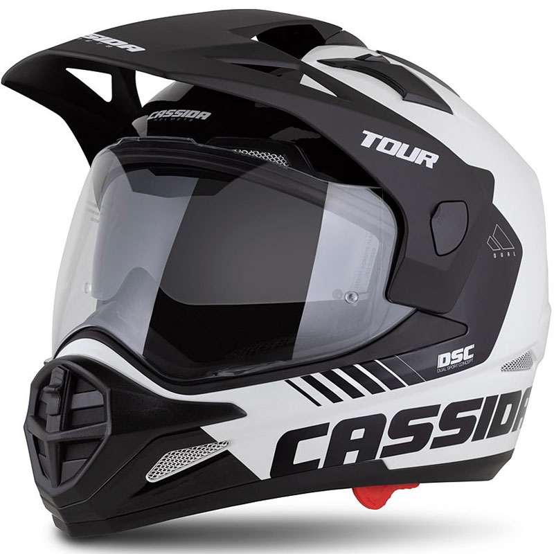 Enduro šalmas Cassida Tour 2.0 Dual baltai juodas su juodu matiniu skydeliu