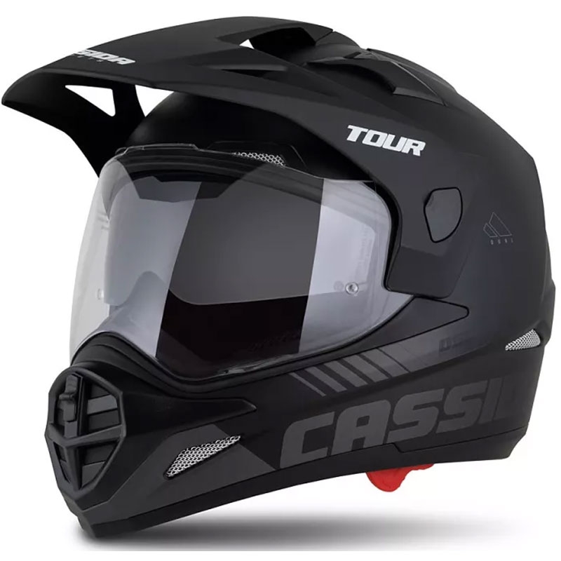Enduro šalmas Cassida Tour 2.0 Dual matinis juodai pilkas su juodu matiniu skydeliu