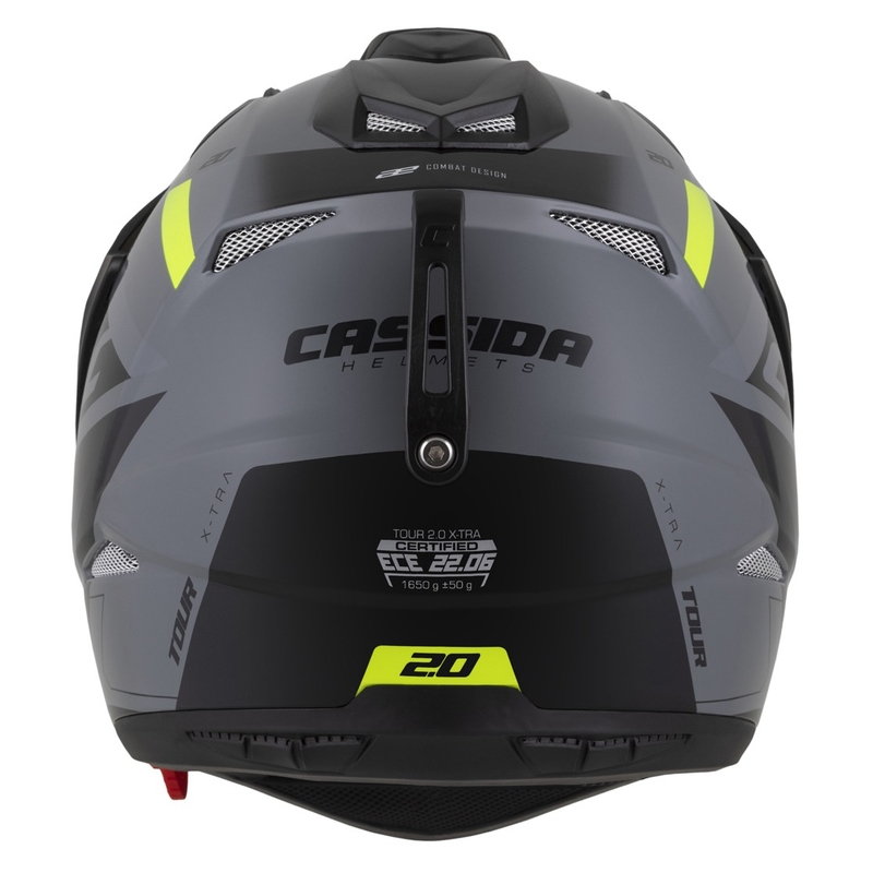Enduro šalmas Cassida Tour 2.0 X-tra pilka-geltona-juoda su juodu matiniu skydeliu