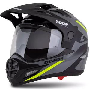 Enduro šalmas Cassida Tour 2.0 X-tra pilka-geltona-juoda su juodu matiniu skydeliu