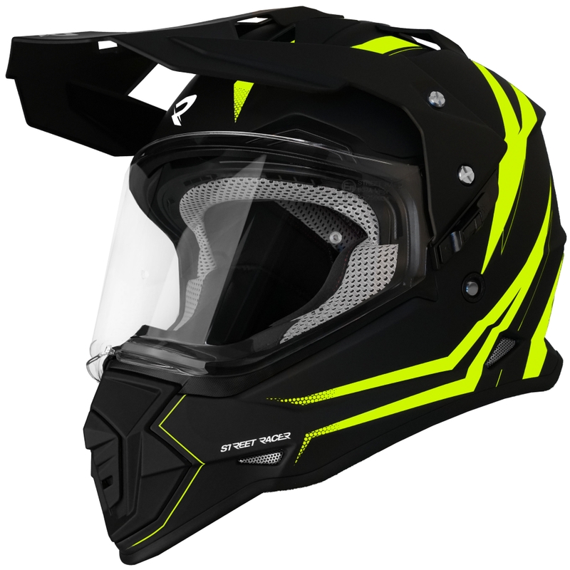 Enduro motociklininko šalmas Street Racer Ignite matinis juodas-fluo geltonas