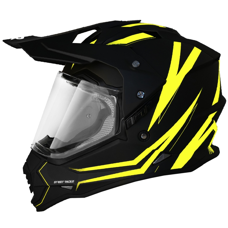 Enduro motociklininko šalmas Street Racer Ignite matinis juodas-fluo geltonas
