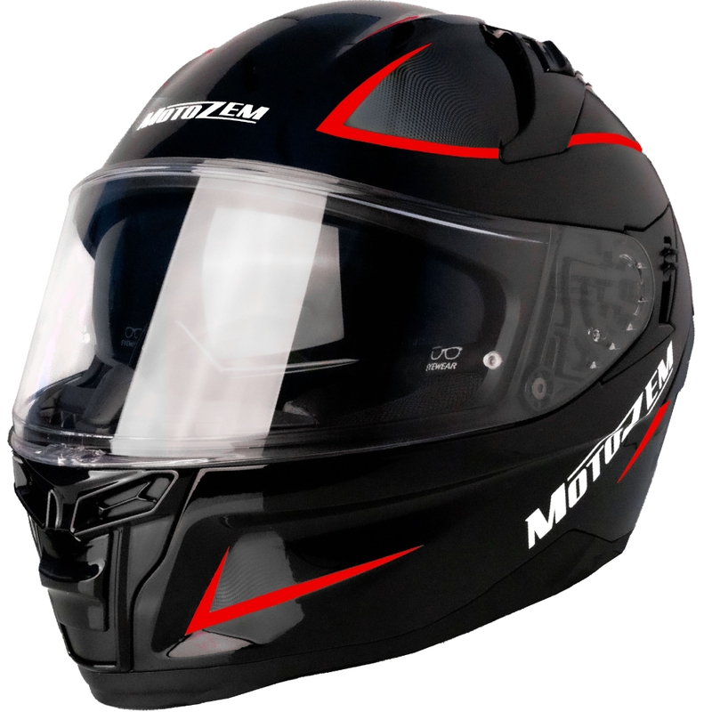 Integruotas motociklininko šalmas Motozem Guardian juodas-raudonas
