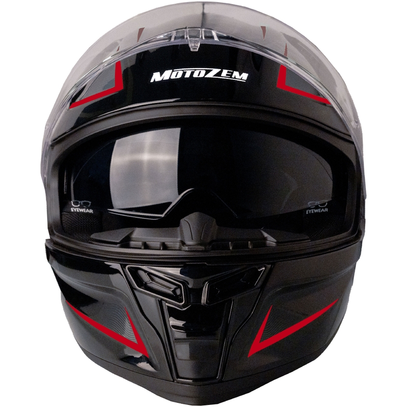 Integruotas motociklininko šalmas Motozem Guardian juodas-raudonas