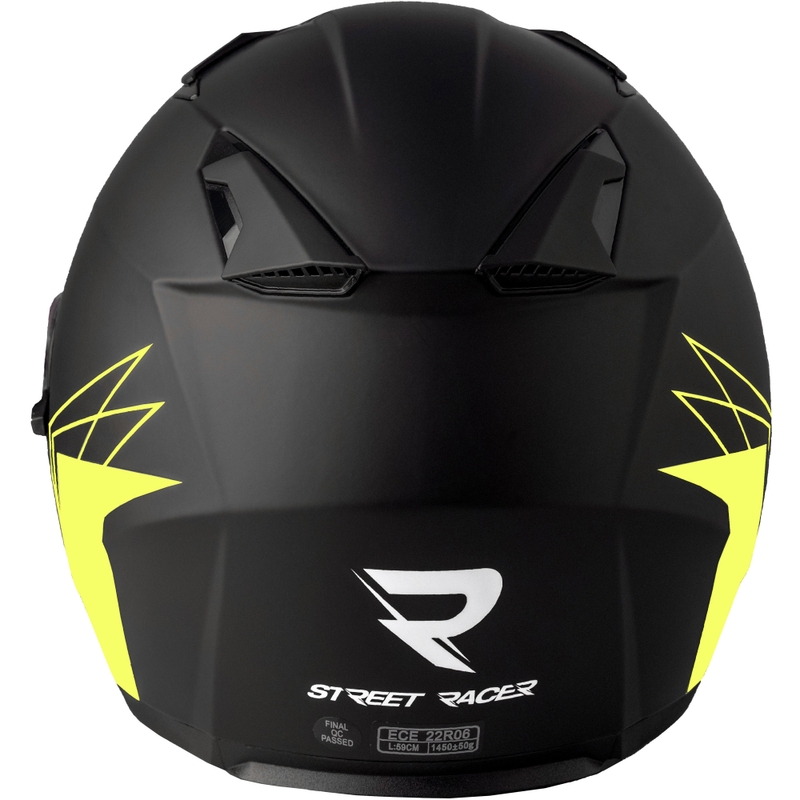 Atviras motociklininko šalmas Street Racer Sonic matinis juodas-fluo geltonas