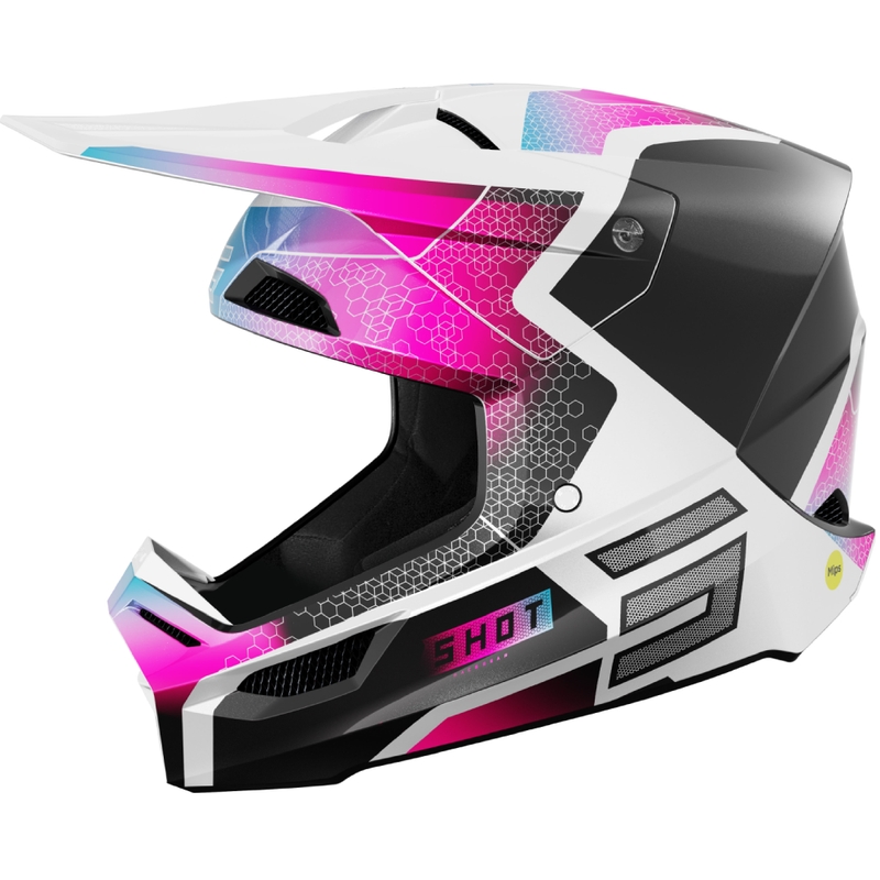 Motokroso šalmas Shot Race Phaser pearl black-blue-pink