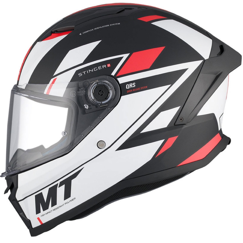 MT Stinger 2 Solid Zivze integralus motociklininko šalmas baltai-juodai-raudonas matinis