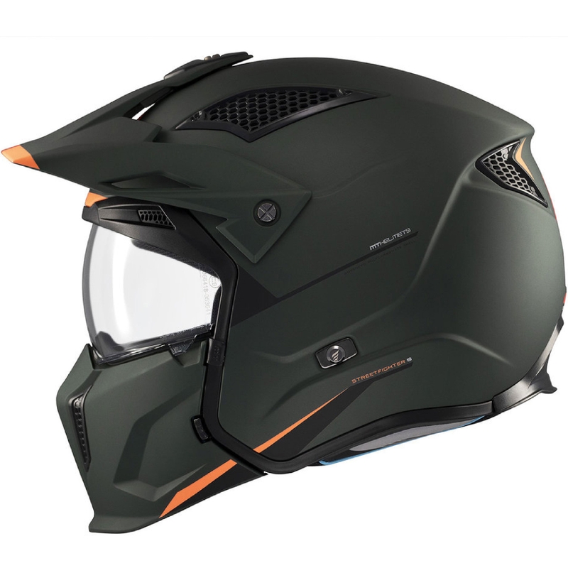 Atviras šalmas su kauke MT Streetfighter SV S Solid A6 matinės žalios spalvos