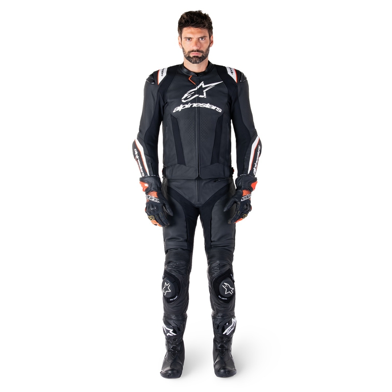 "Alpinestars Missile 3 Ignition" juodai balta odinė motociklininko striukė