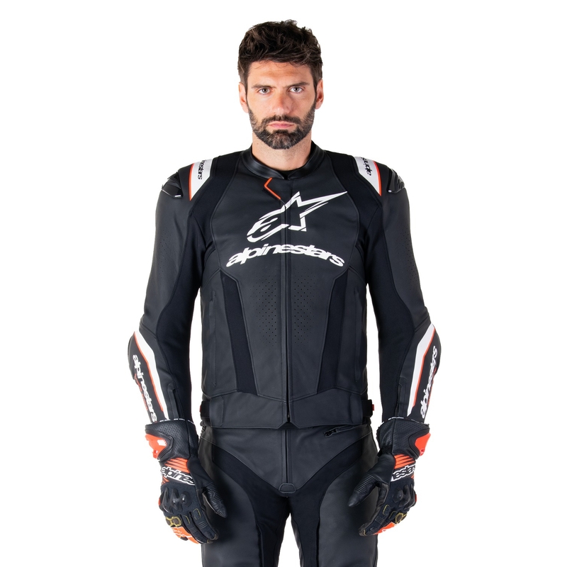 "Alpinestars Missile 3 Ignition" juodai balta odinė motociklininko striukė