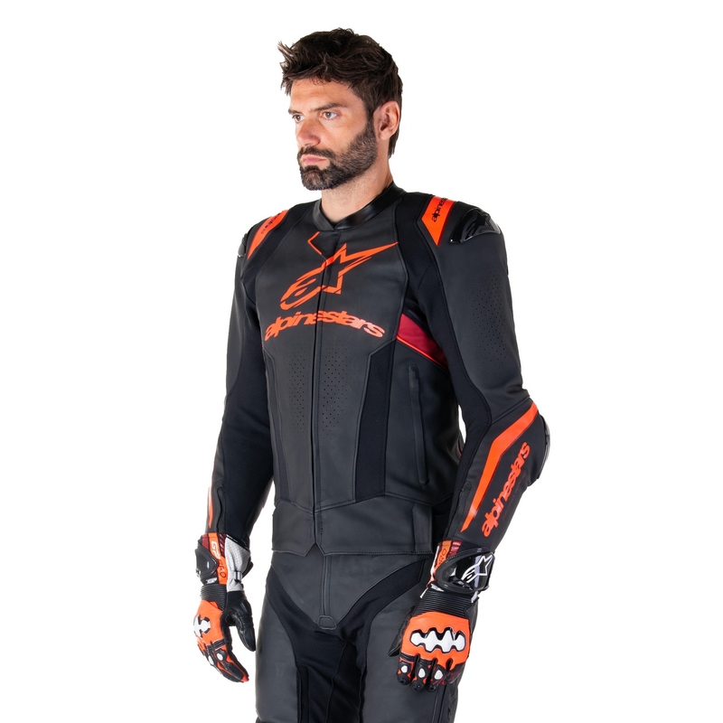 Alpinestars Missile 3 Ignition Black-Fluo Red-Dark Red odinė motociklininko striukė