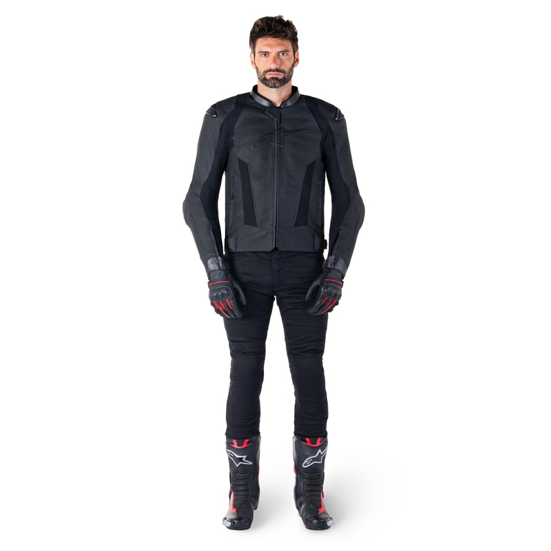 "Alpinestars Missile 3" juoda odinė motociklininko striukė