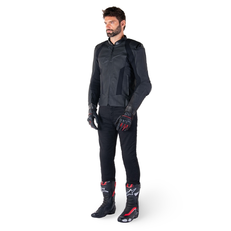 "Alpinestars Missile 3" juoda odinė motociklininko striukė