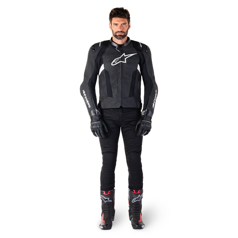 Alpinestars Missile 3 juodai balta odinė motociklininko striukė