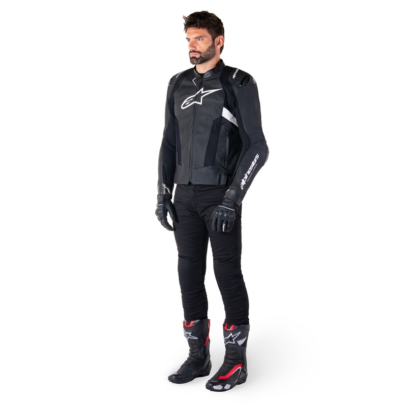 Alpinestars Missile 3 juodai balta odinė motociklininko striukė