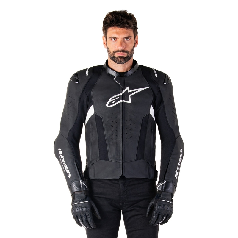 Alpinestars Missile 3 juodai balta odinė motociklininko striukė