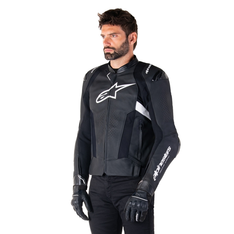 Alpinestars Missile 3 juodai balta odinė motociklininko striukė