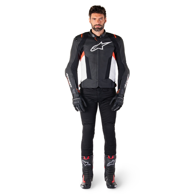 Alpinestars Missile 3 Black-White-Fluo Red odinė motociklininko striukė