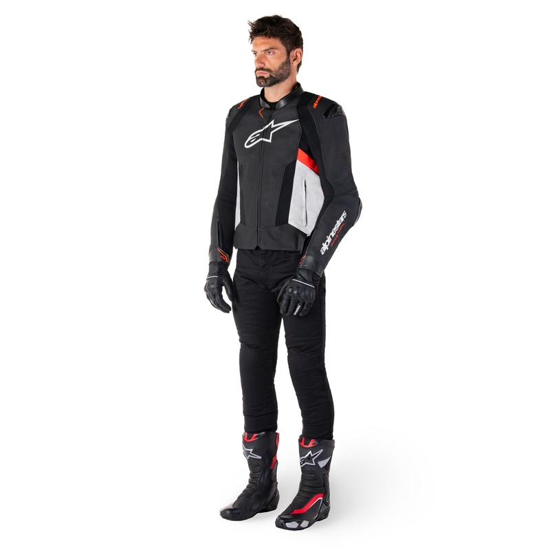Alpinestars Missile 3 Black-White-Fluo Red odinė motociklininko striukė