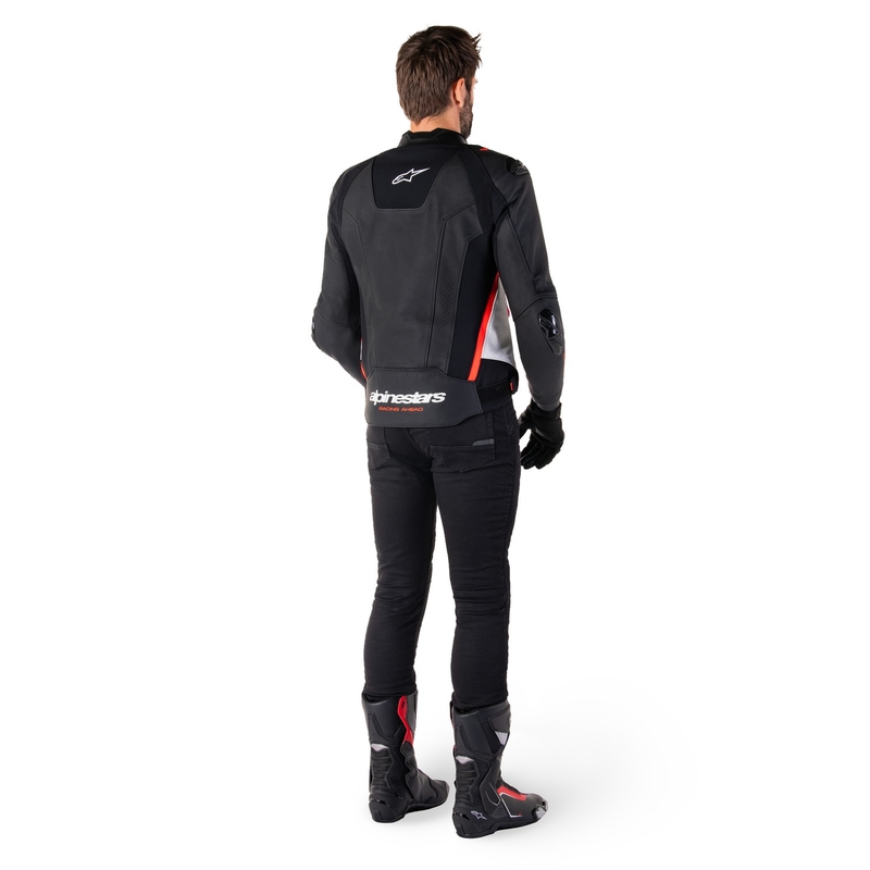 Alpinestars Missile 3 Black-White-Fluo Red odinė motociklininko striukė