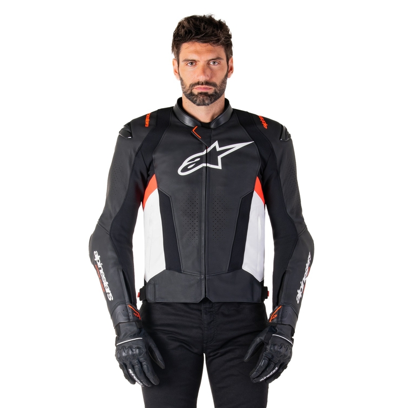 Alpinestars Missile 3 Black-White-Fluo Red odinė motociklininko striukė
