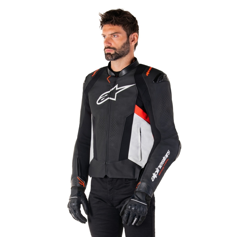 Alpinestars Missile 3 Black-White-Fluo Red odinė motociklininko striukė