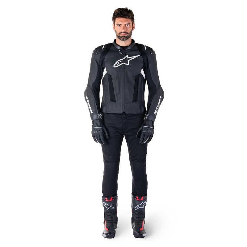 "Alpinestars Missile 3 Airflow" juodai balta odinė motociklininko striukė