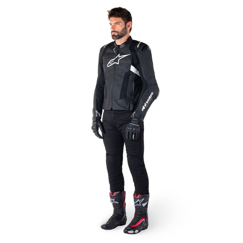 "Alpinestars Missile 3 Airflow" juodai balta odinė motociklininko striukė