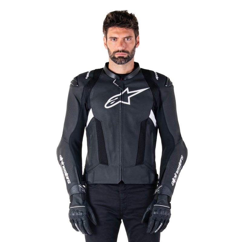 "Alpinestars Missile 3 Airflow" juodai balta odinė motociklininko striukė
