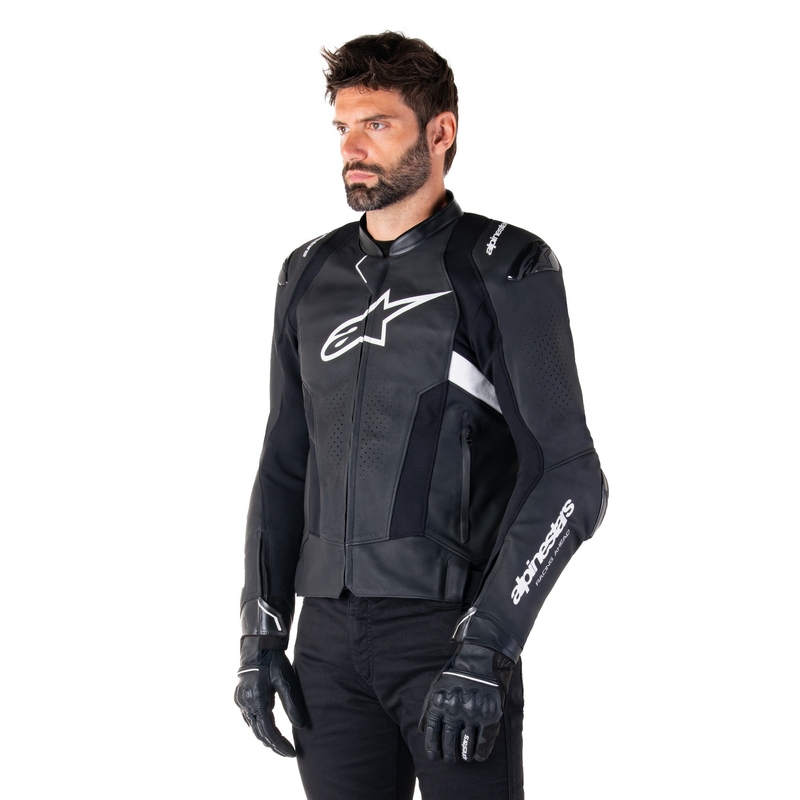 "Alpinestars Missile 3 Airflow" juodai balta odinė motociklininko striukė