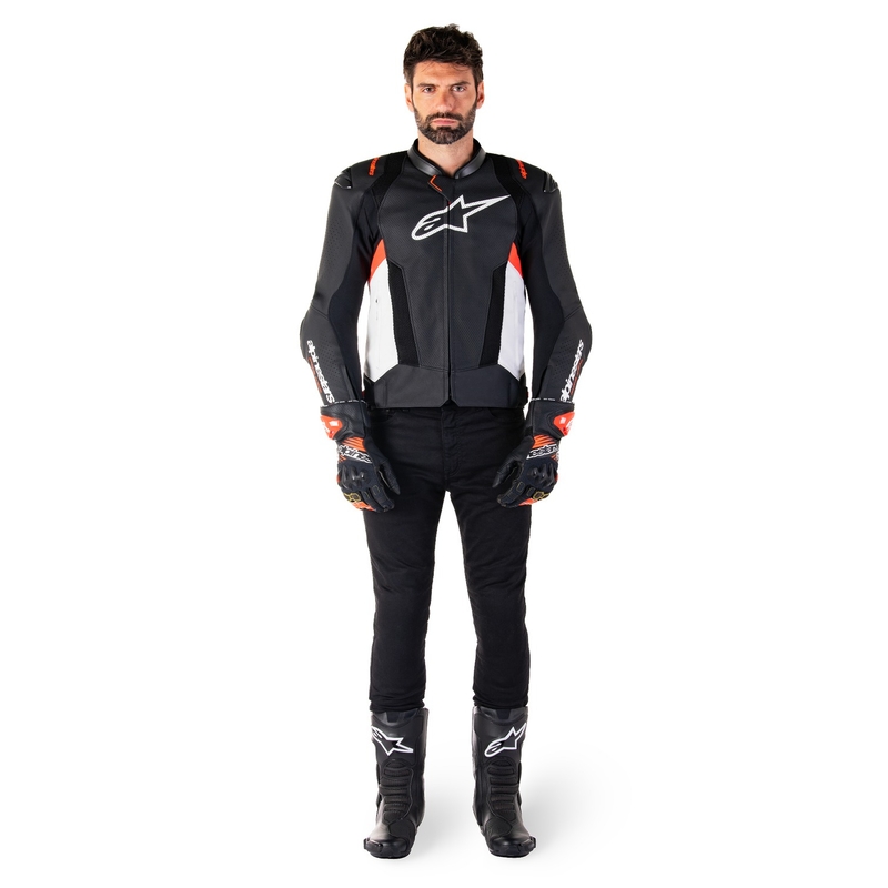 Alpinestars Missile 3 Airflow Black-White-Fluo Red odinė motociklininko striukė