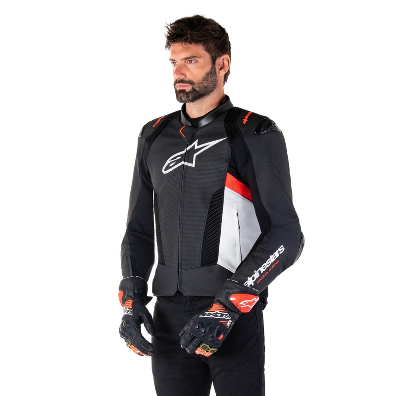 Alpinestars Missile 3 Airflow Black-White-Fluo Red odinė motociklininko striukė