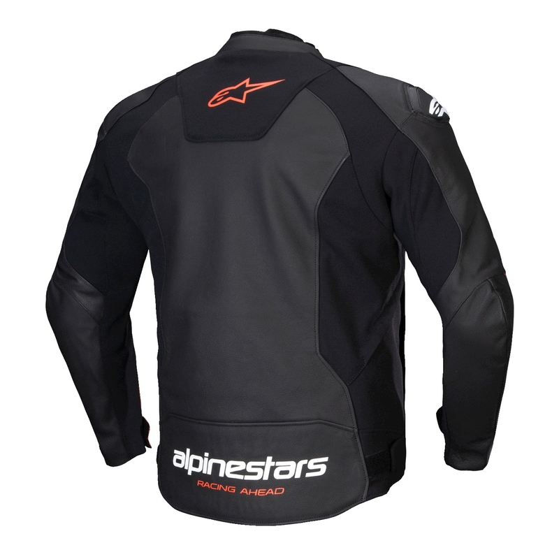 Alpinestars Faster 3 juoda-fluo raudona odinė motociklo striukė