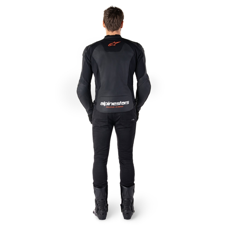 Alpinestars Faster 3 juoda-fluo raudona odinė motociklo striukė