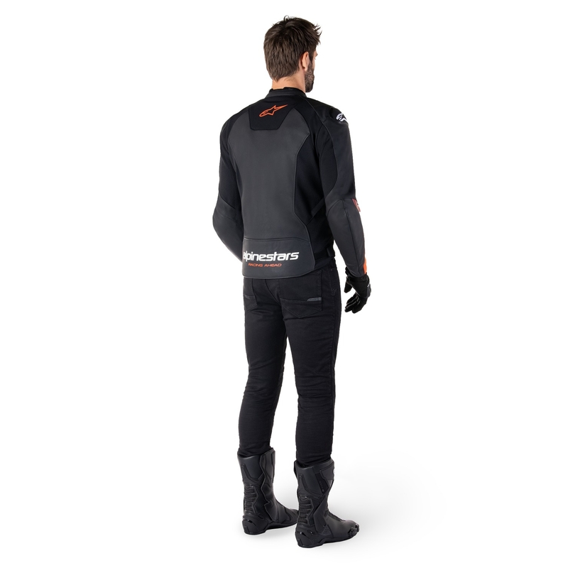 Alpinestars Faster 3 juoda-fluo raudona odinė motociklo striukė