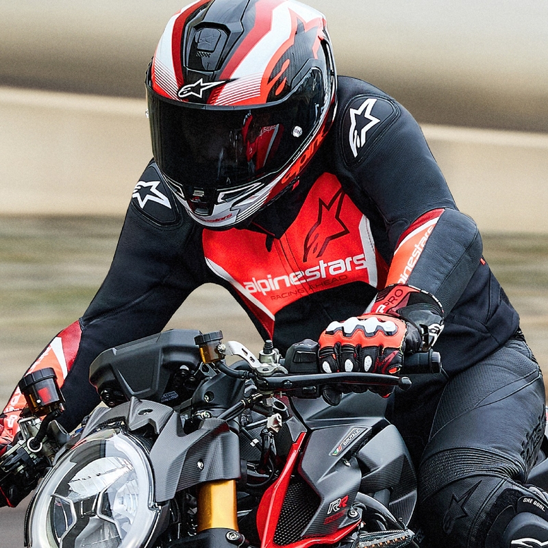 Alpinestars Faster 3 juoda-fluo raudona odinė motociklo striukė