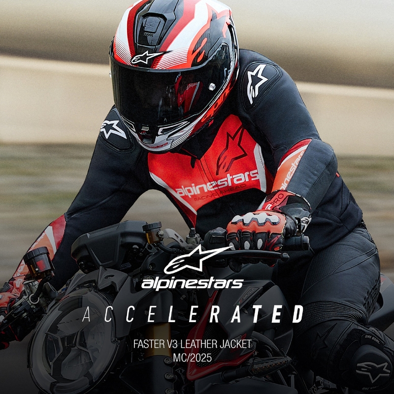 Alpinestars Faster 3 juoda-fluo raudona odinė motociklo striukė